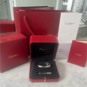 Authentic Cartier 4 diamond white gold love bracelet size 17